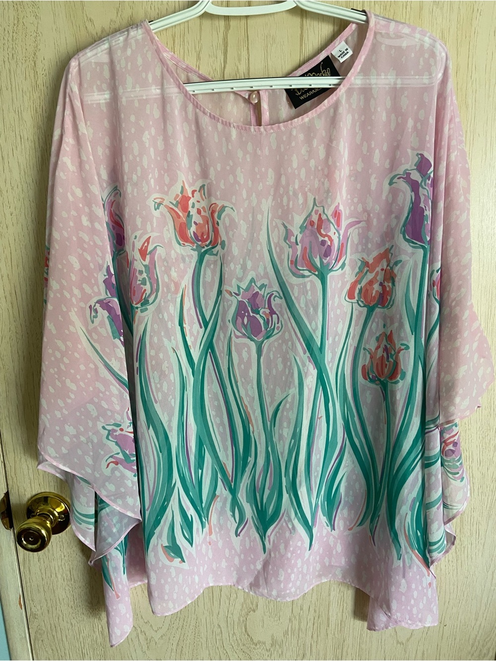 Bob Mackie Wearable Art Tulip Kimono Blouse Sz Large